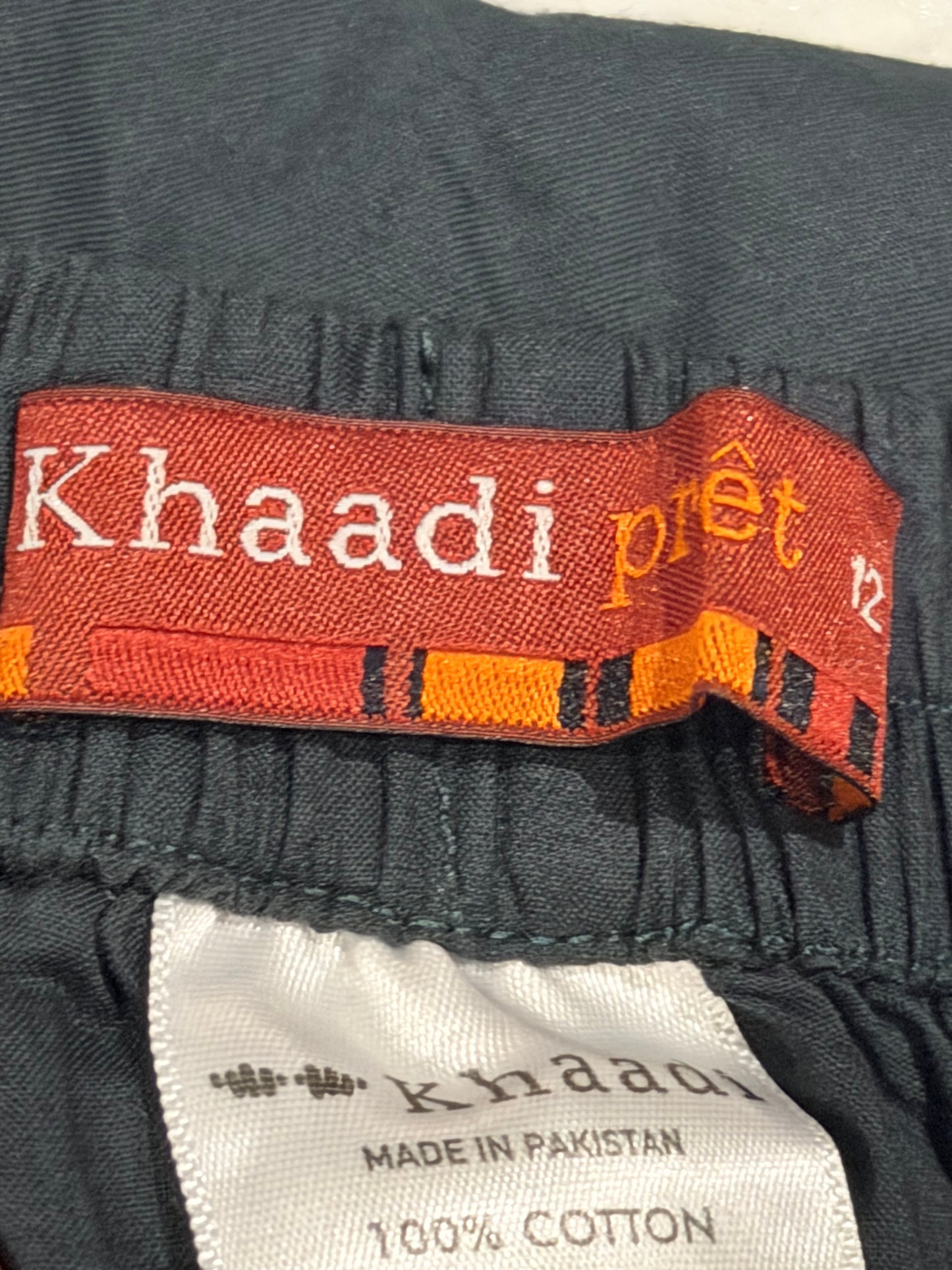 Khaadi Pret Dark Teal Cotton Pants with White Floral Embroidery