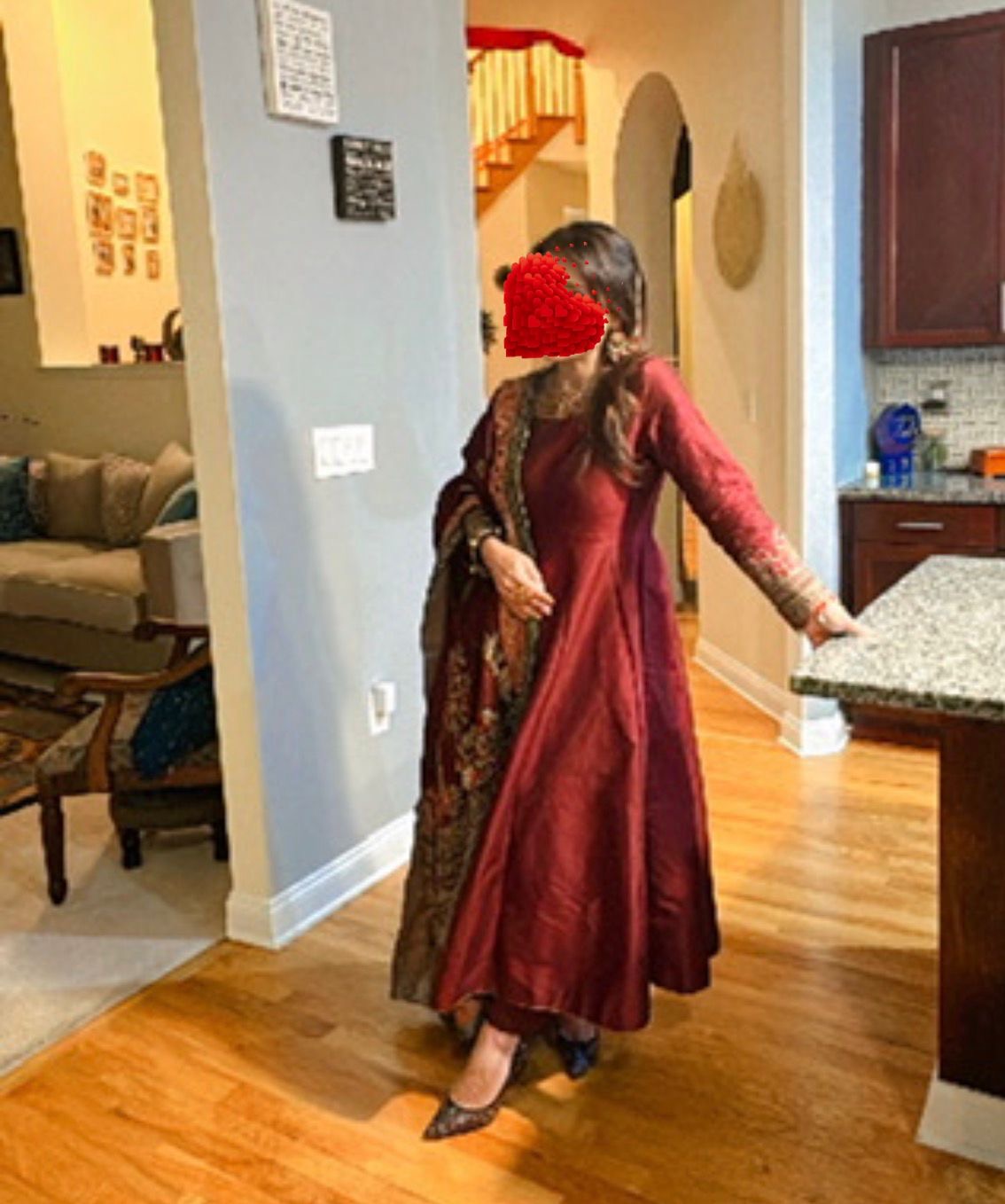 Maria B Burgundy/Maroon Silk Anarkali with Straight Pants and Heavily Embroidered Duputta