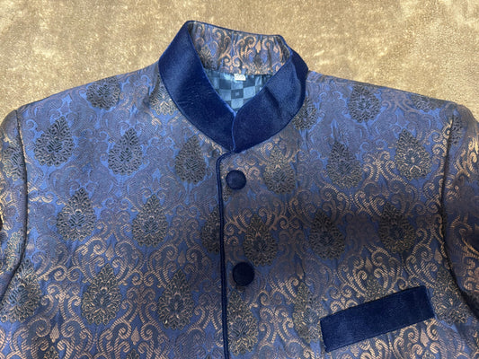 Navy and Bronze Two Toned Jamawar Shirwani