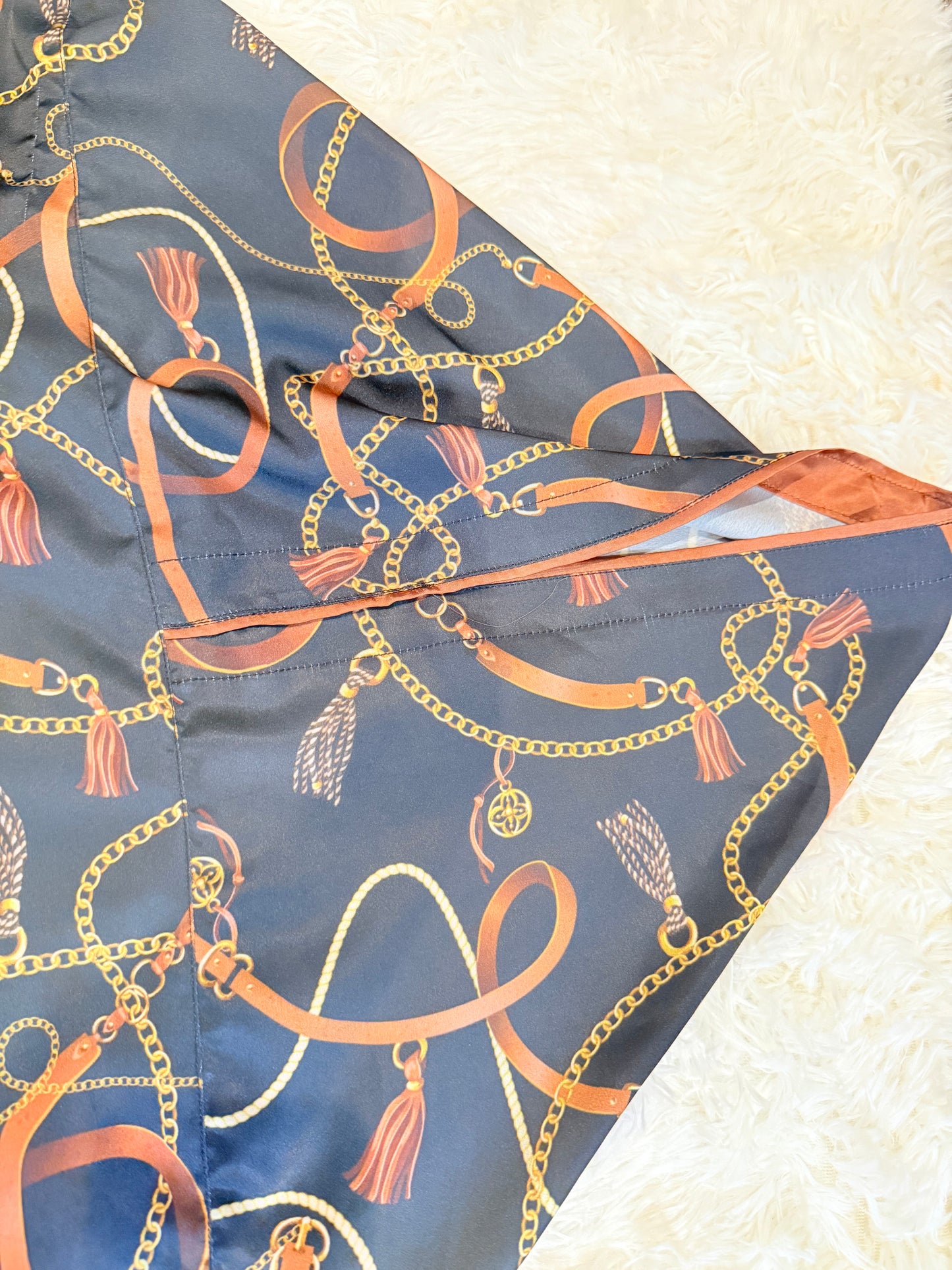 Imbias Black, Brown , and Dull Gold poncho shirt with Equestrian theme print