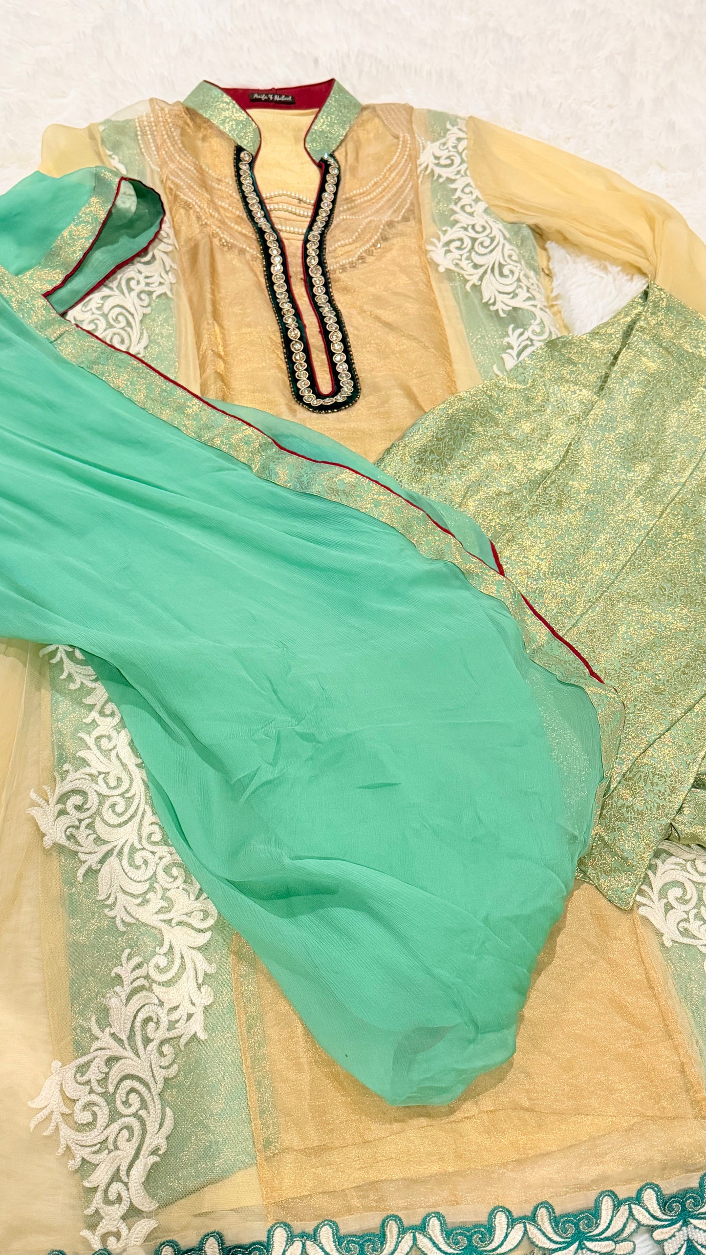 Asifa & Nabeel Chiffon Double Shirt with Beaded Embroidery on inside shirt