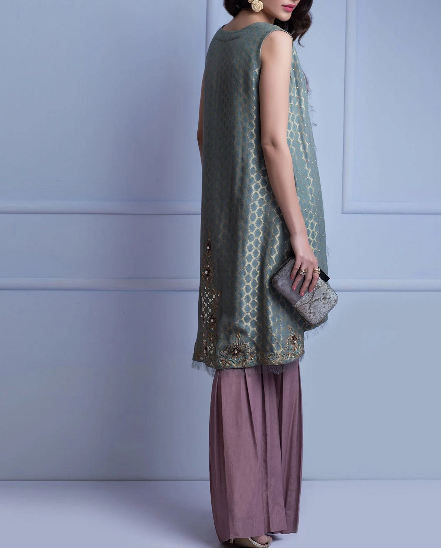 Umsha by Uzma Babbar Embellished Gown with Gharara Pants (with Sleeves)