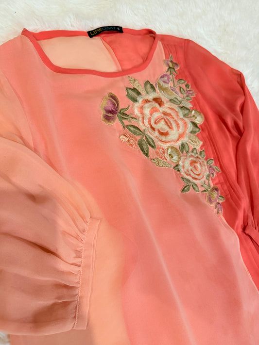 Limelight Chiffon Long Shirt with Embroidery near neckline.