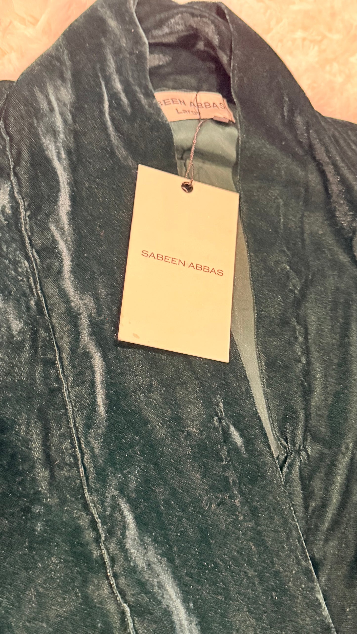 Sabeen Abbas Green Velvet Suit with Gold Buttons on Sleeves and Collar Style Neckline