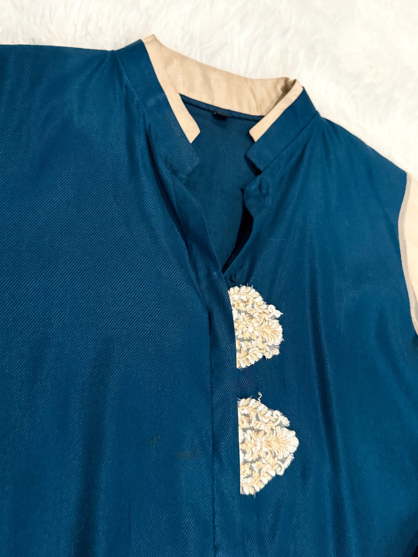 Asifa Nabeel Navy overlap style shirt with Golden Brown Embroidery and Half Lace Sleeves