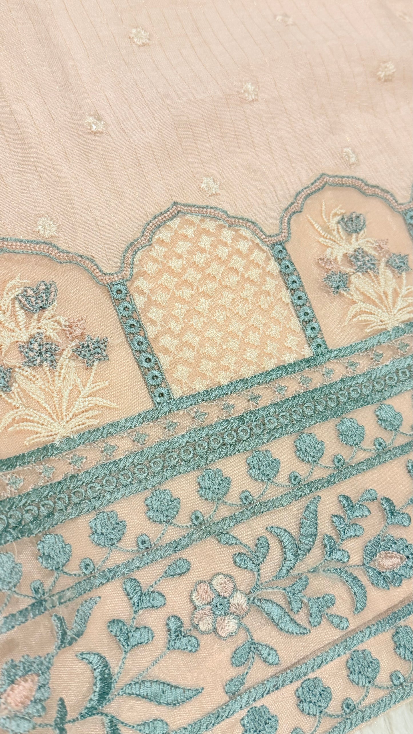 Cross Stitch Baby Pink Cotton Silk Kurta with Sequin work and Metallic thread on shirt