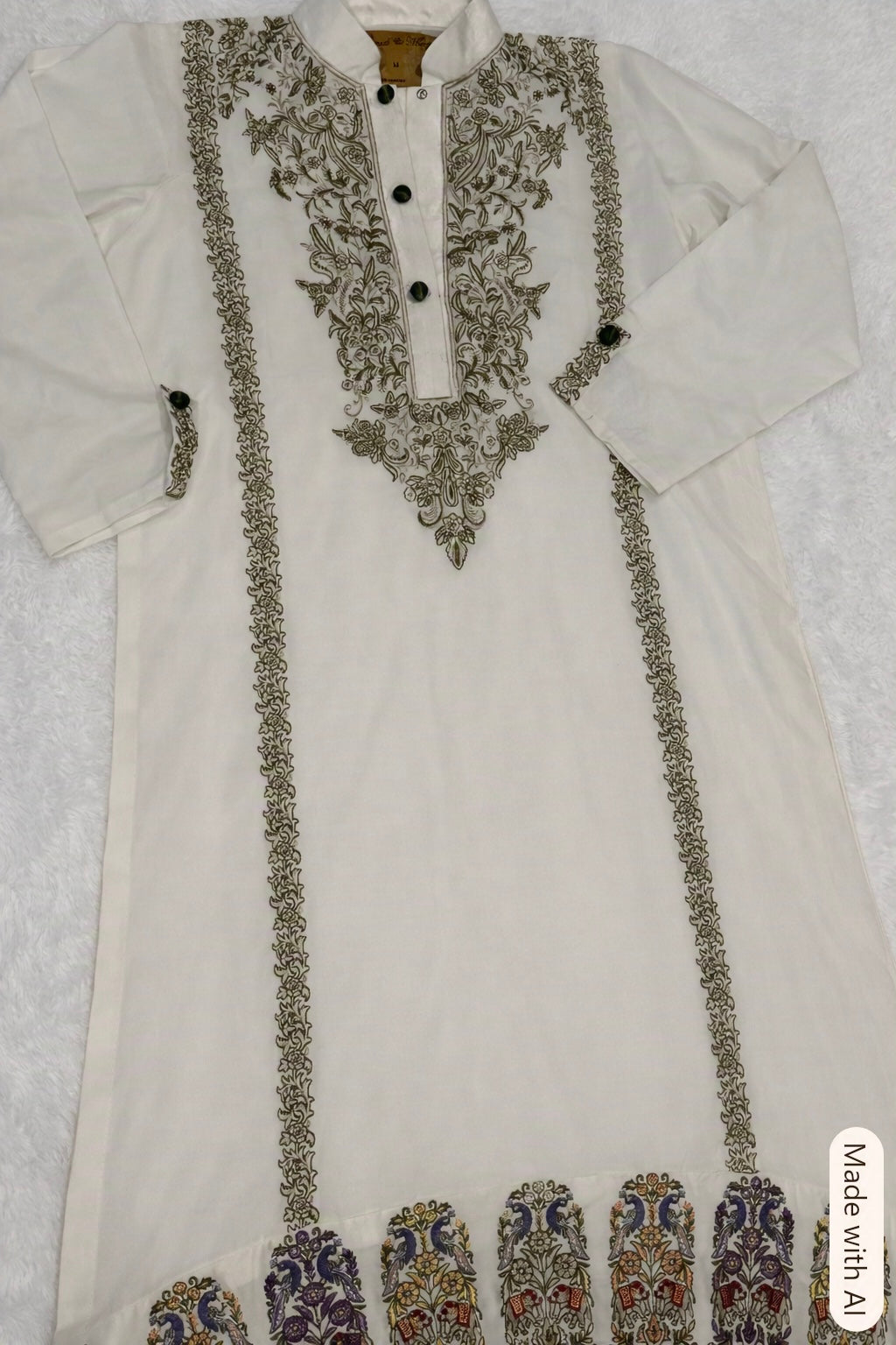 Threads & Motifs A-line soft cotton blend material with Green & Pink Embroidery.