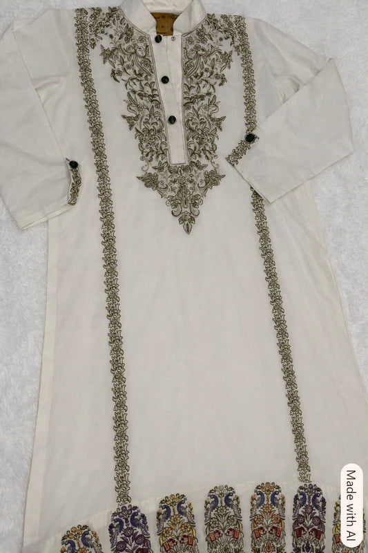 Threads & Motifs A-line soft cotton blend material with Green & Pink Embroidery.