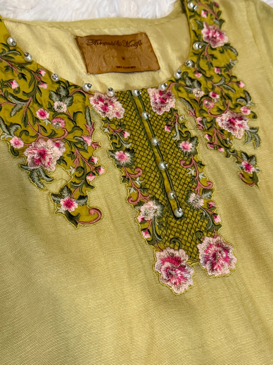 Threads & Motifs Lime Green Suit with Embroidery on Shirt and details on the Sleeves