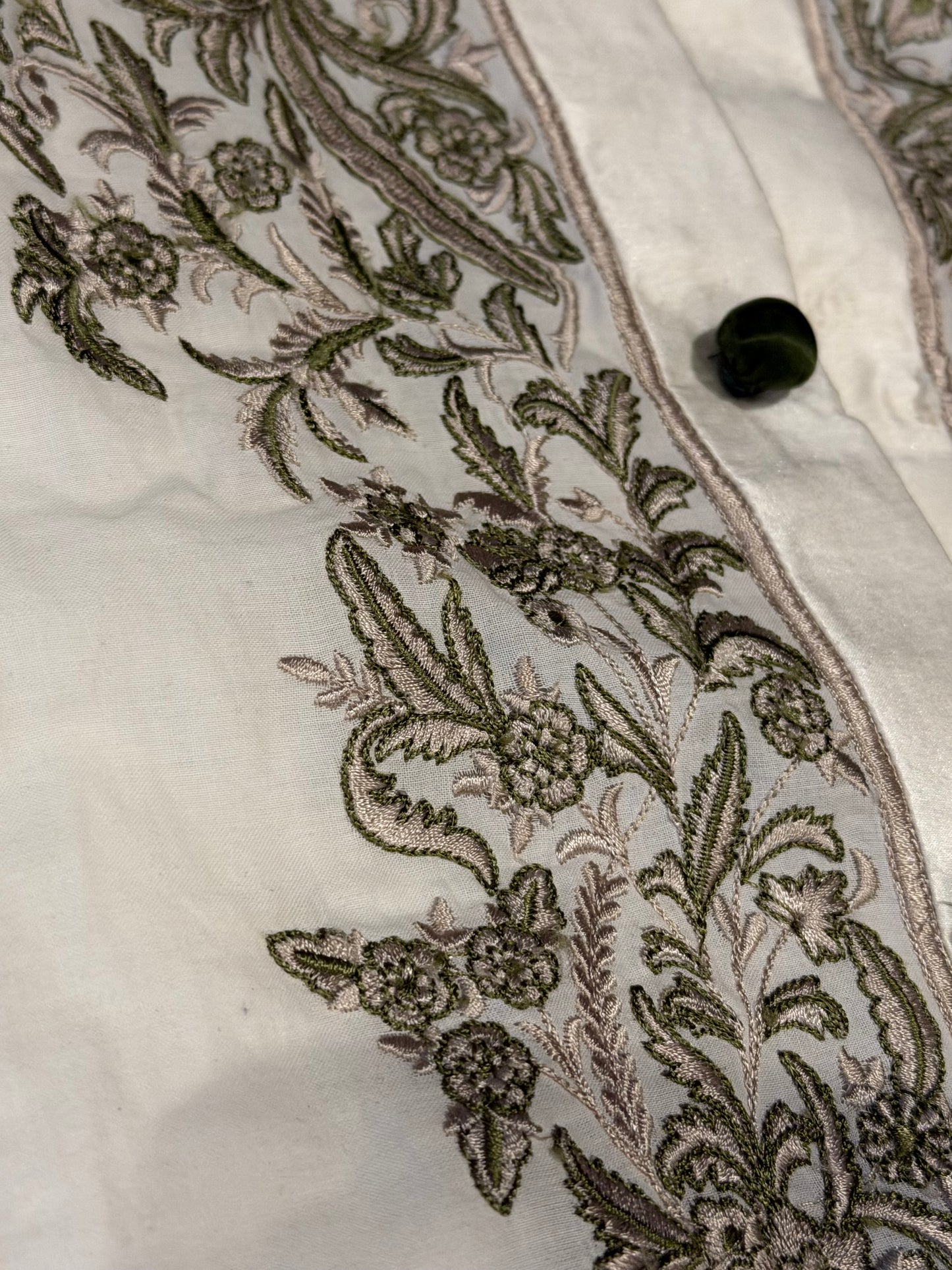 Threads & Motifs A-line soft cotton blend material with Green & Pink Embroidery.