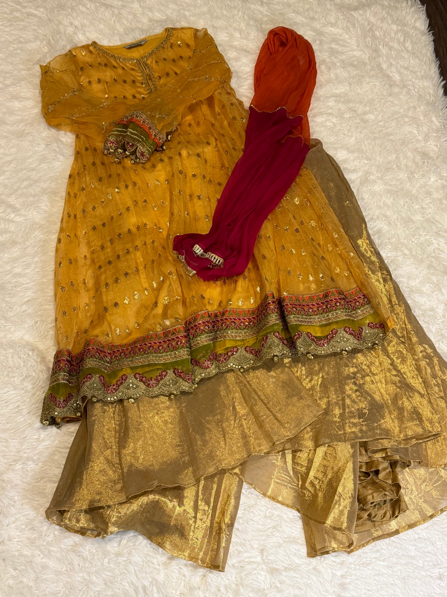 Maria B Yellow Sharara Suit with Dupatta (Girls)