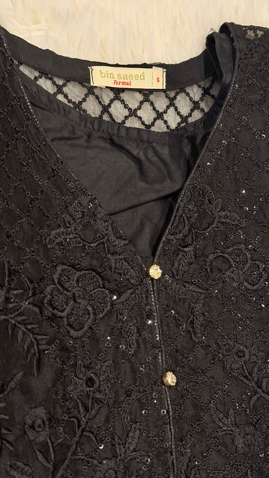 4 Piece Black Embroidered Suit with pearl details and sequins