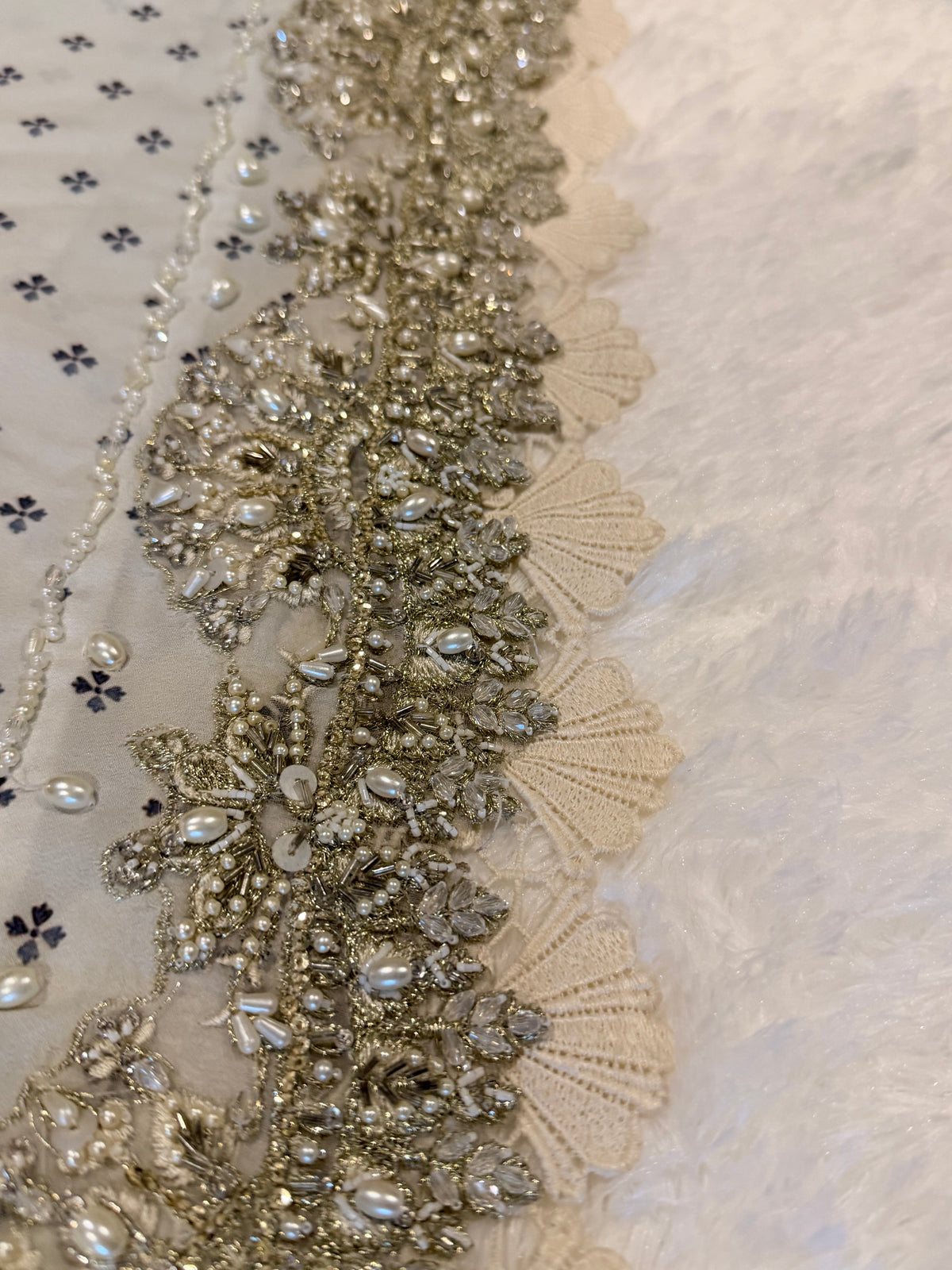 Suffuse Gray Silk Suit with Heavily Embroidered Printed Shirt and Pants with Embellishments on border
