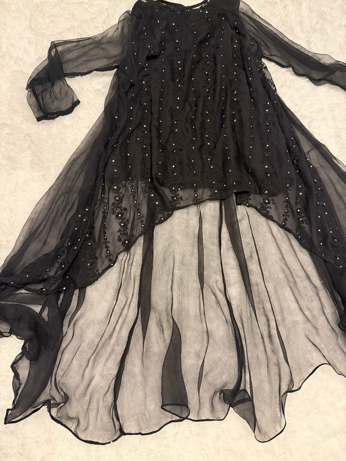 Maria B Evening Wearl Pure Chiffon Black Hi-Lo style shirt with included slip.