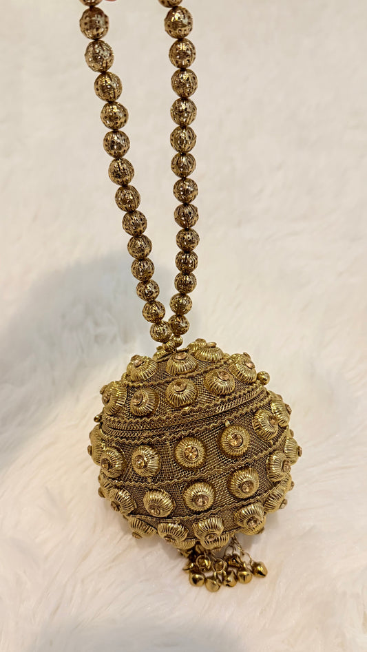 Metallic Evening Bag/Clutch with Beaded Strap