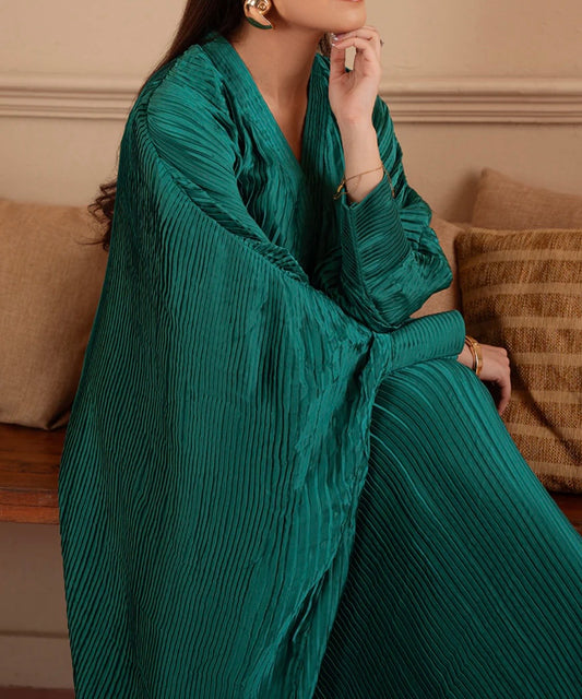 Vanya Silk Green Pleated Kaftan