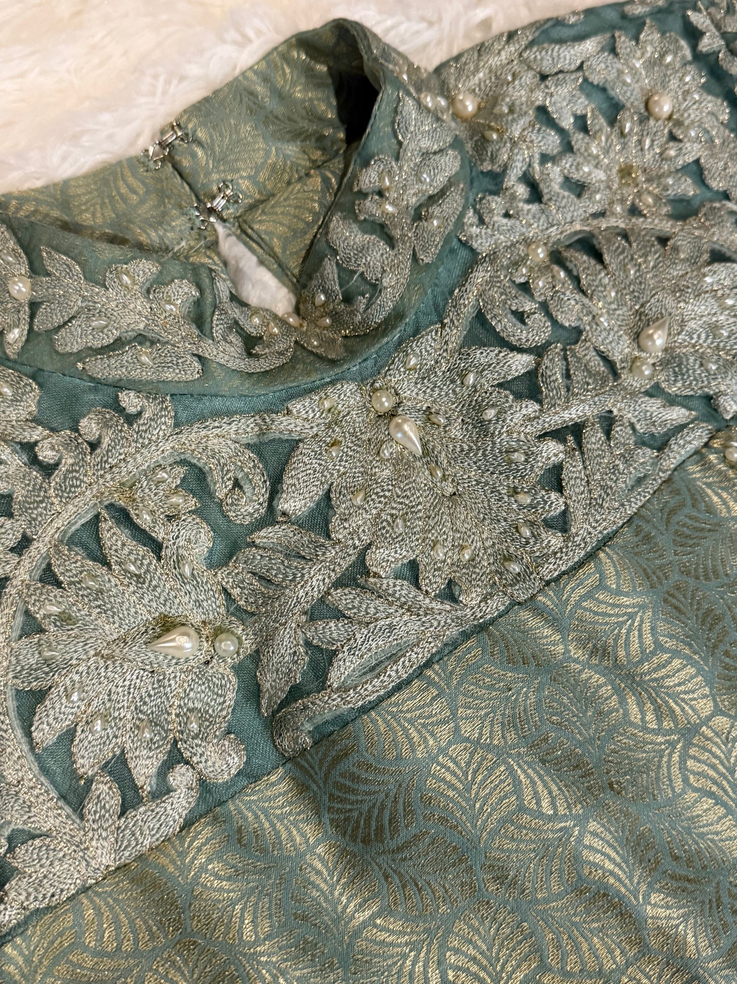 Jeem Beautifully Embroidered Jamawar Shirt with Silk Accents