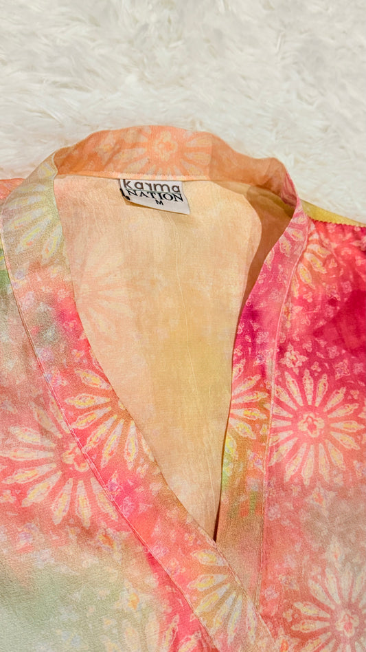 Karma Floral Silk Kurta with Pearl Detailing