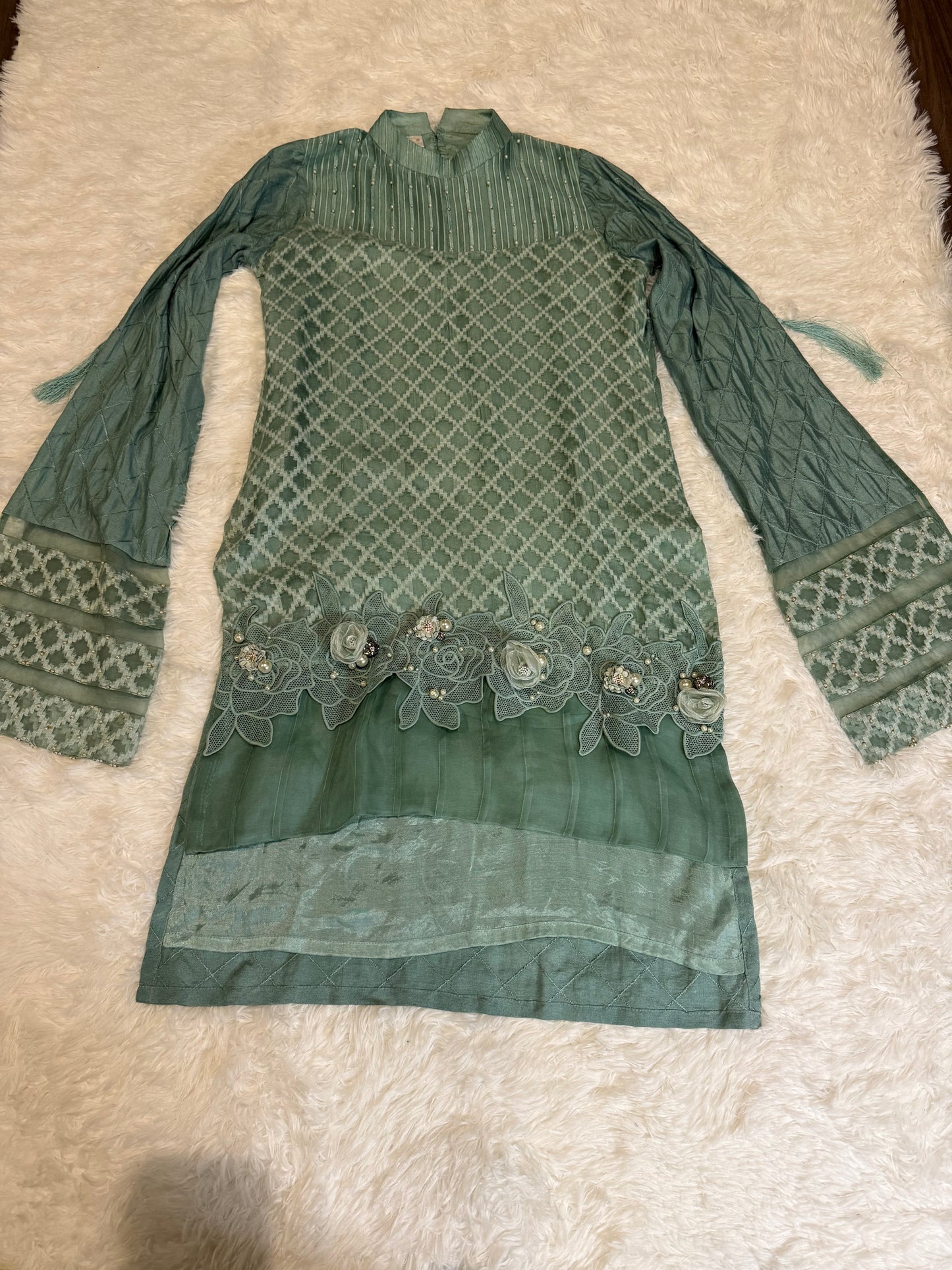 Jeem Green Organza Heavily Embroidered Kameez