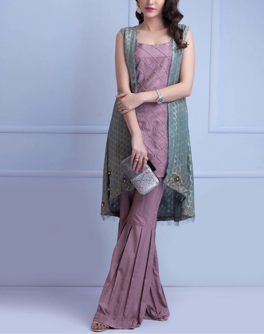 Umsha by Uzma Babbar Embellished Gown with Gharara Pants (with Sleeves)