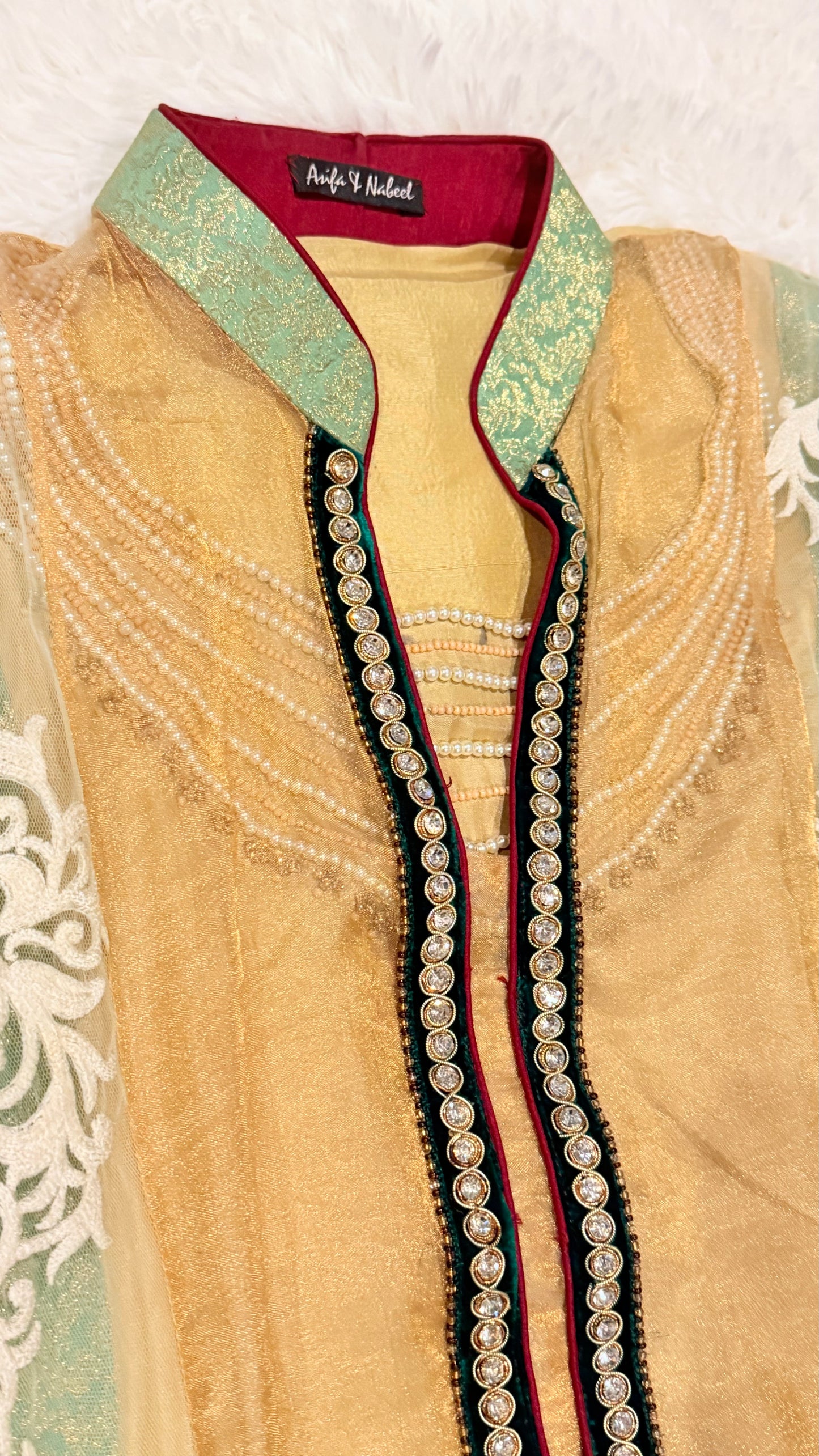 Asifa & Nabeel Chiffon Double Shirt with Beaded Embroidery on inside shirt