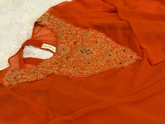 Sublime by Sara Orange Chiffon Long Shirt and Pants with Embroidery