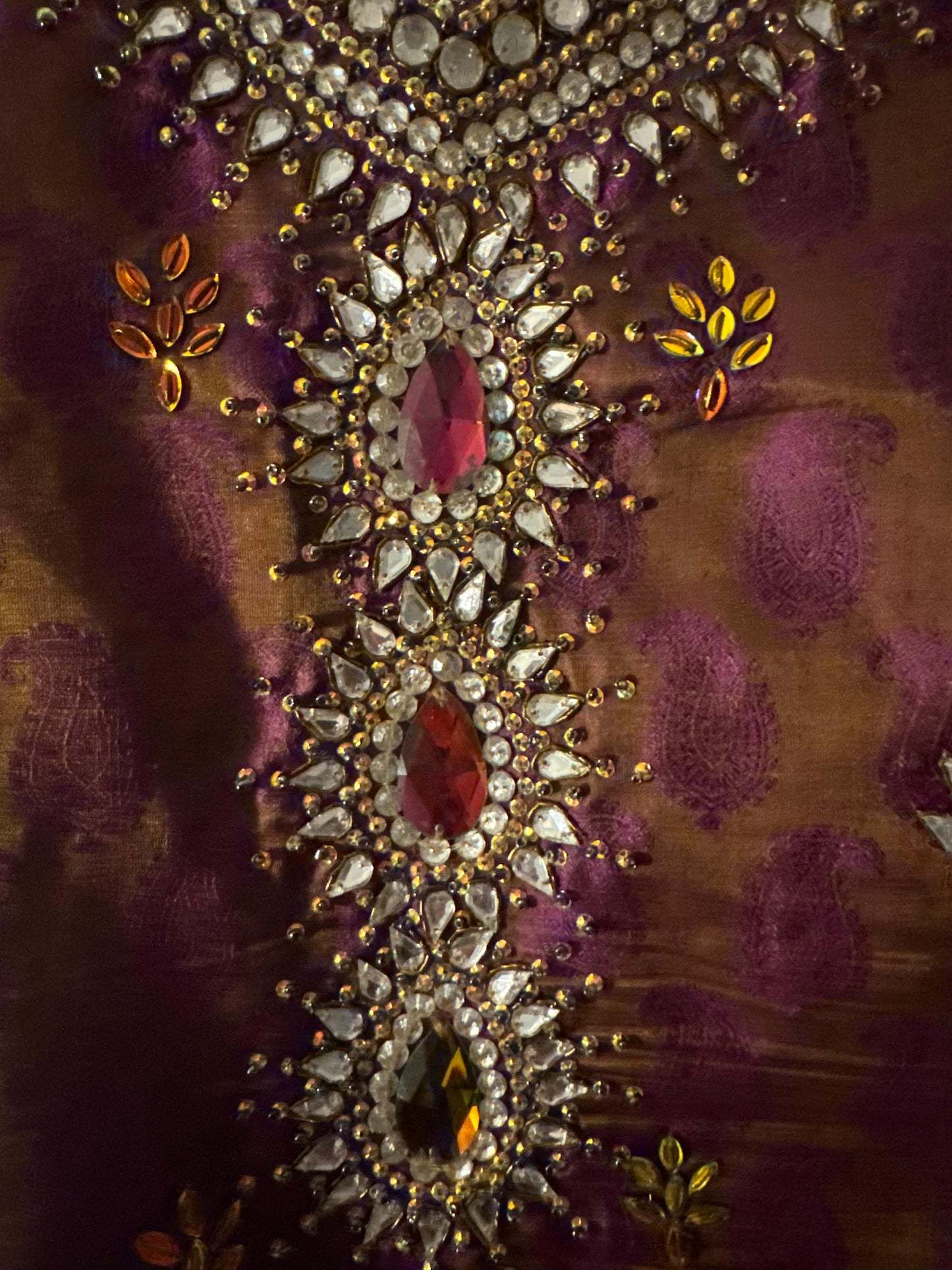 Purple and Mehndi color Indian Short Shirt and Churidaar Pant with Crystal Embellishments