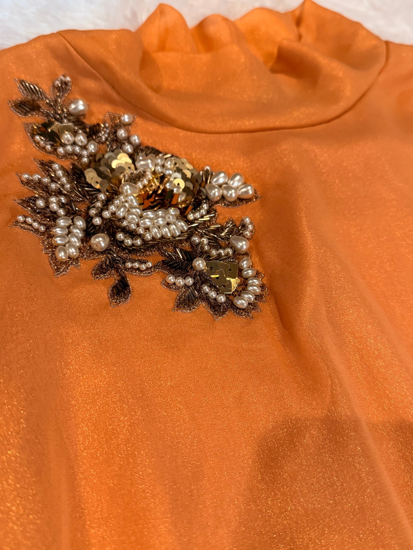 Limelight Shimmery Orange Kameez with Pearl and Sequin Motif