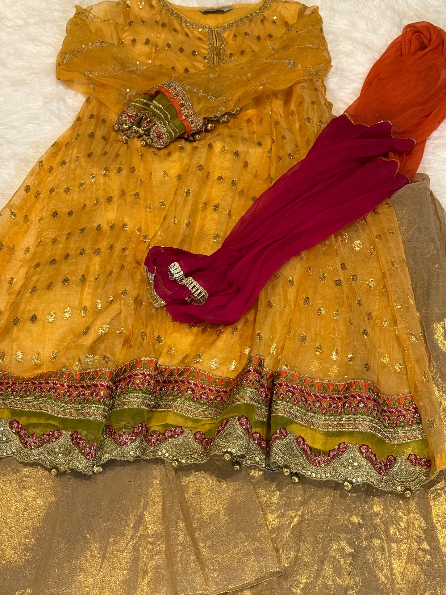 Maria B Yellow Sharara Suit with Dupatta (Girls)