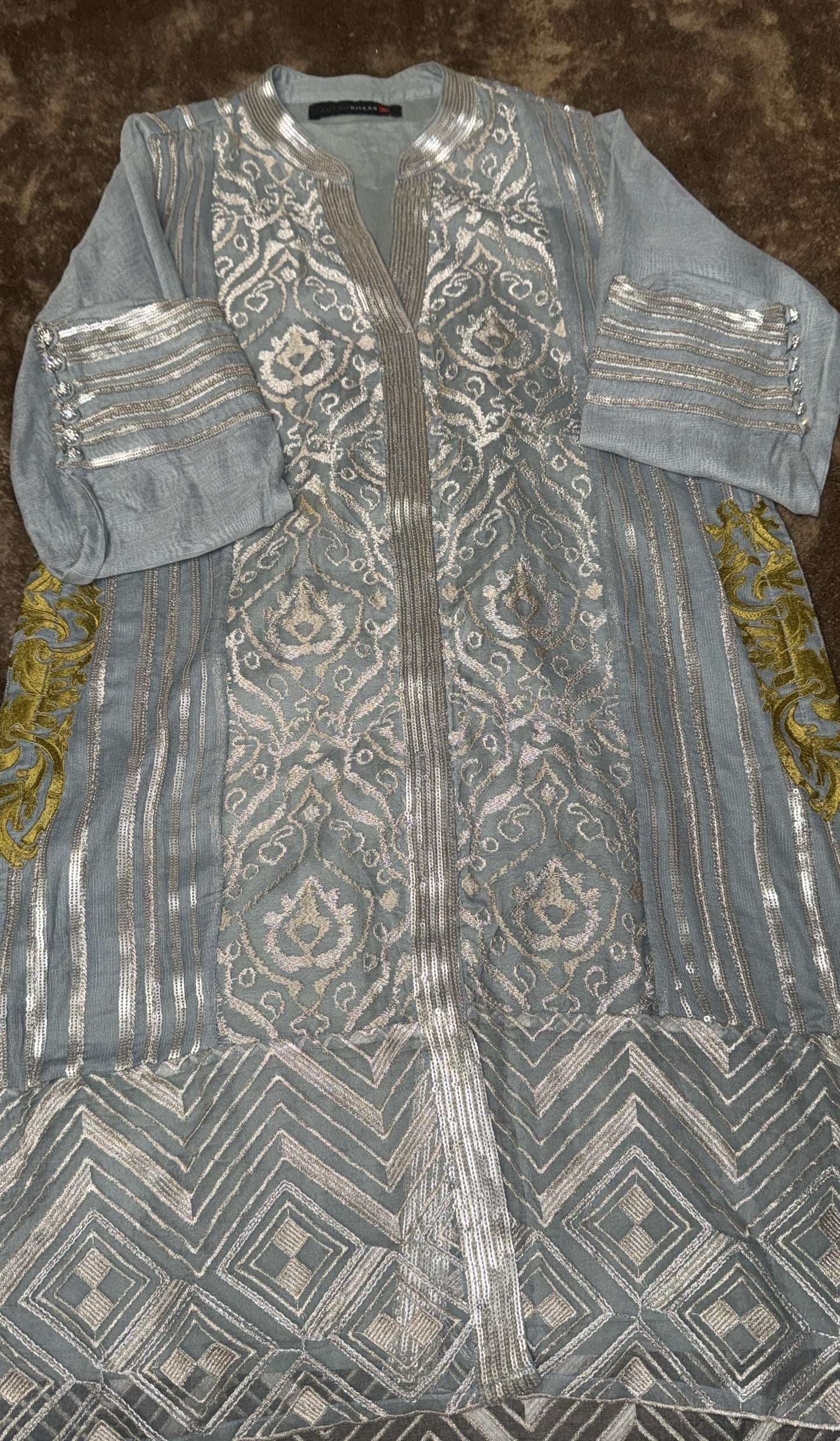 Khaadi Khaas Hi-lo Style Kurta with White and Yellow Embroidery