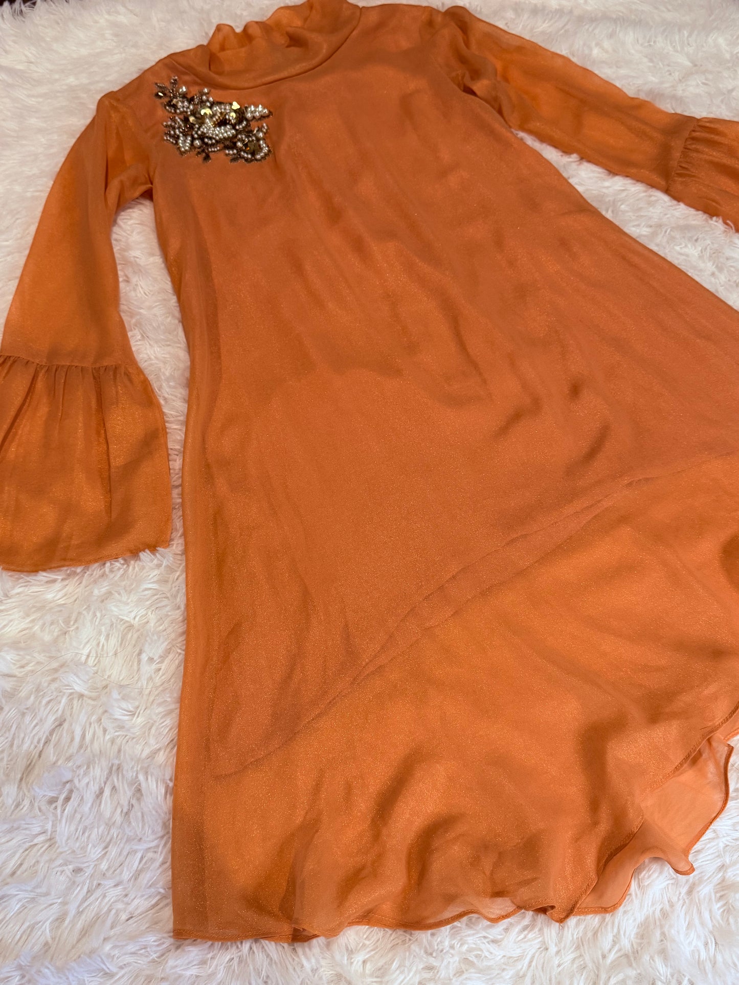 Limelight Shimmery Orange Kameez with Pearl and Sequin Motif