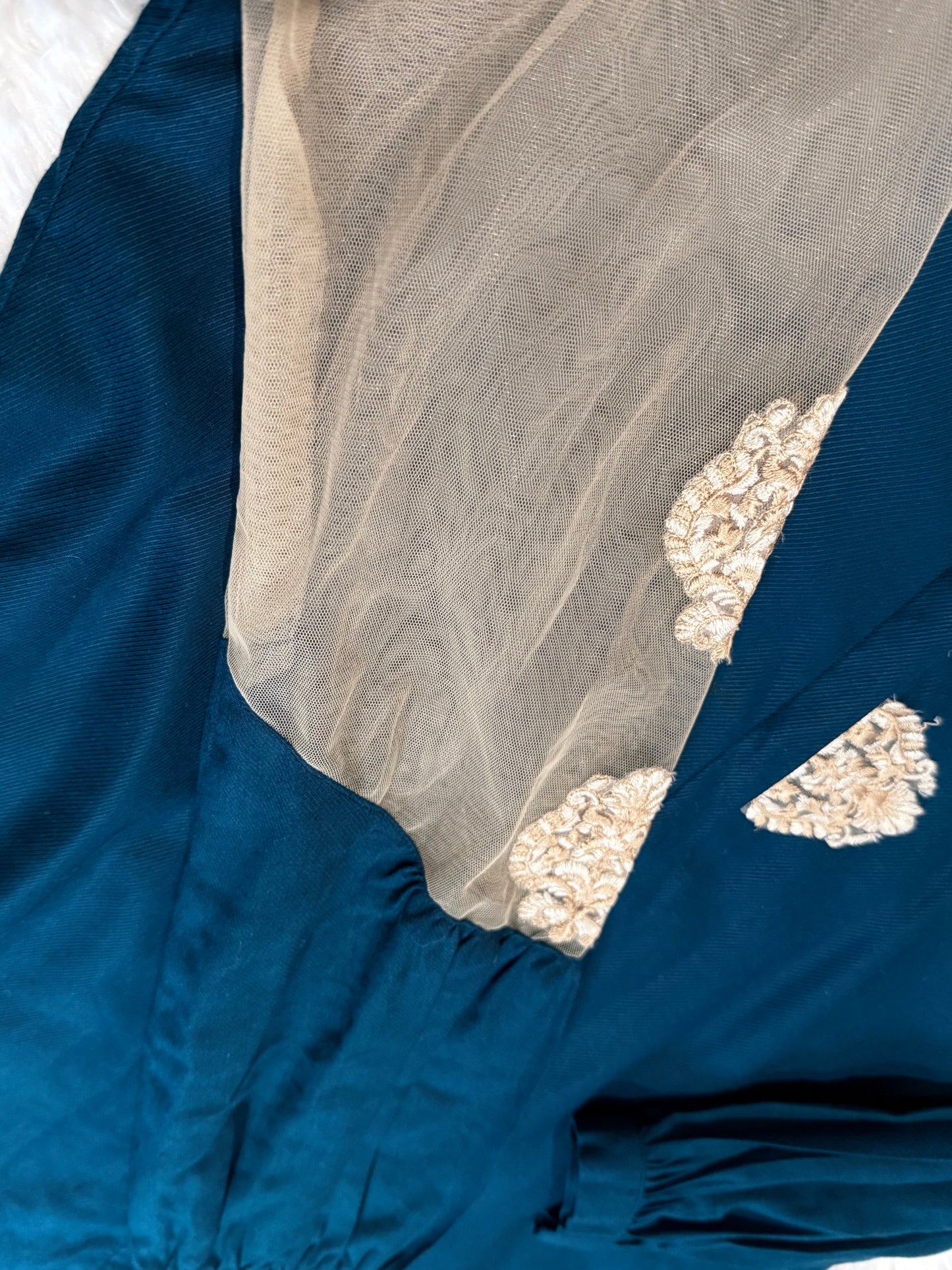 Asifa Nabeel Navy overlap style shirt with Golden Brown Embroidery and Half Lace Sleeves