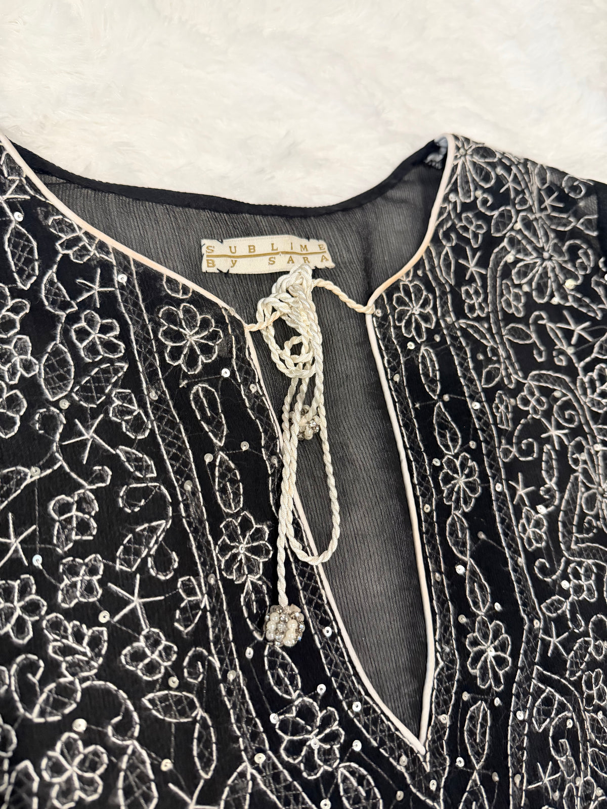 Sublime by Sara Chiffon Shirt with Shadow Work and Sequins throughout the front