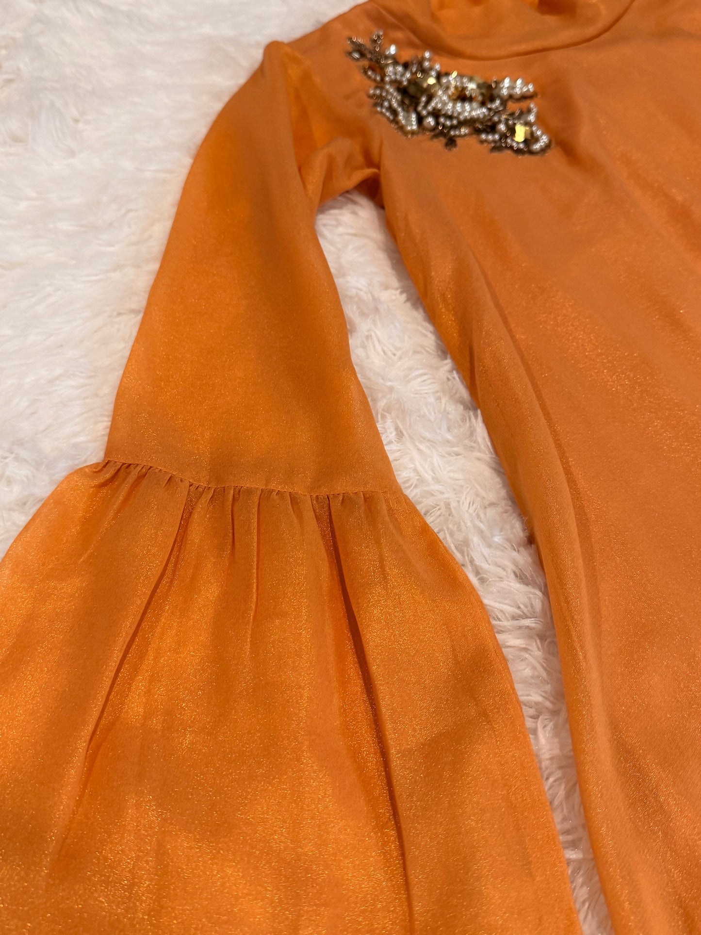 Limelight Shimmery Orange Kameez with Pearl and Sequin Motif