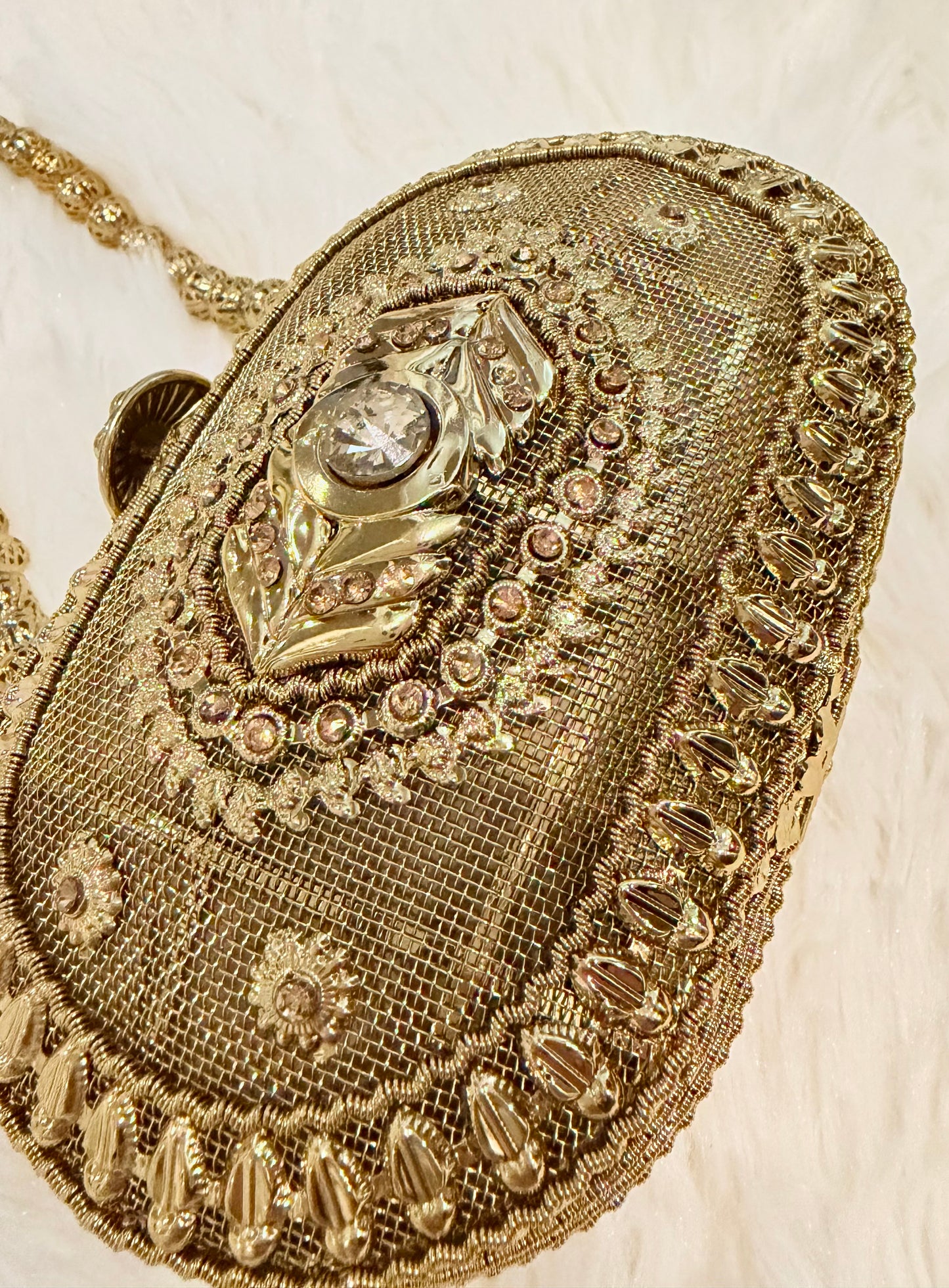 Metallic Evening Bag/Clutch with Beaded Strap