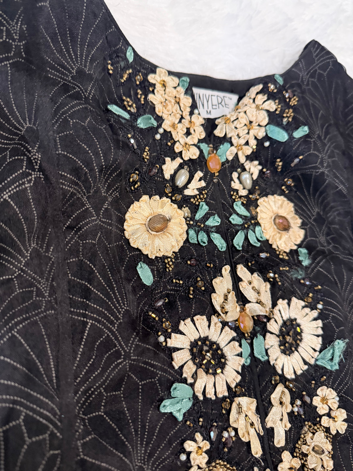 Chinyere Black A-Line Organza/Net Shirt with Heavy embroidery on neckline