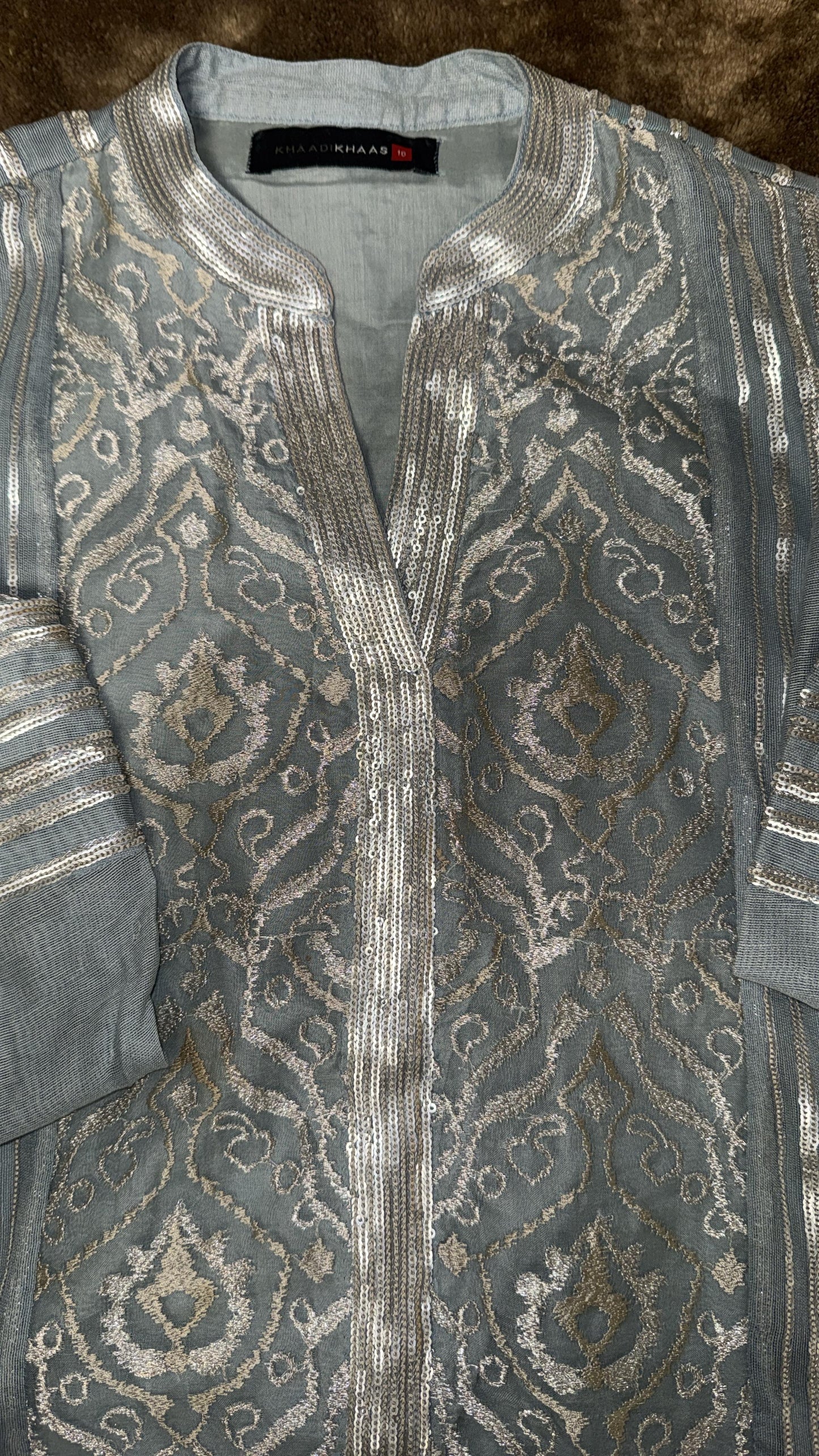 Khaadi Khaas Hi-lo Style Kurta with White and Yellow Embroidery