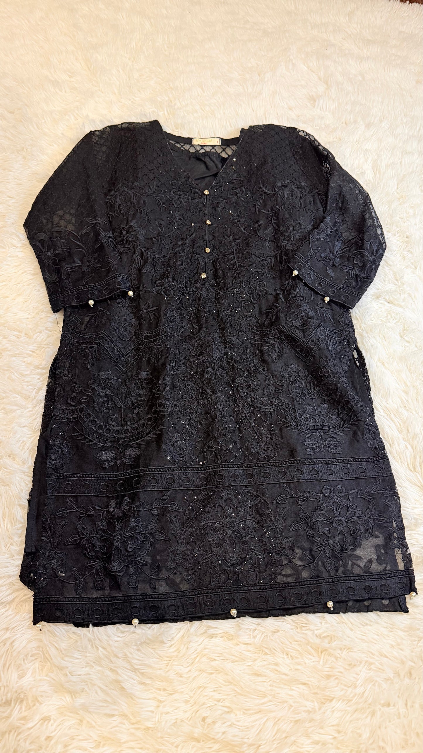 4 Piece Black Embroidered Suit with pearl details and sequins