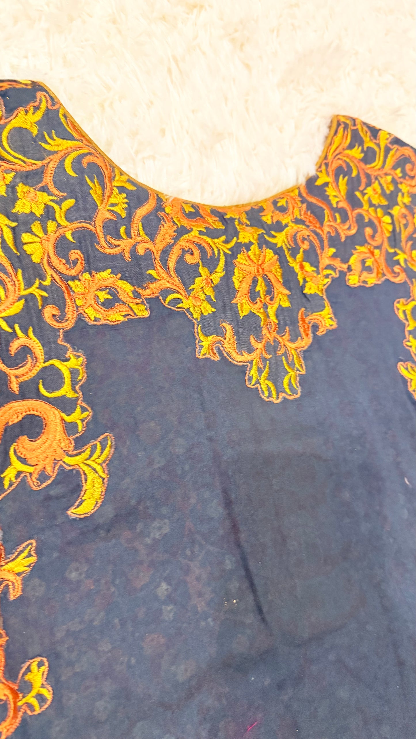 HSY Blue Lawn Kurta with Yellow and Orange Embroidery & Printed Design
