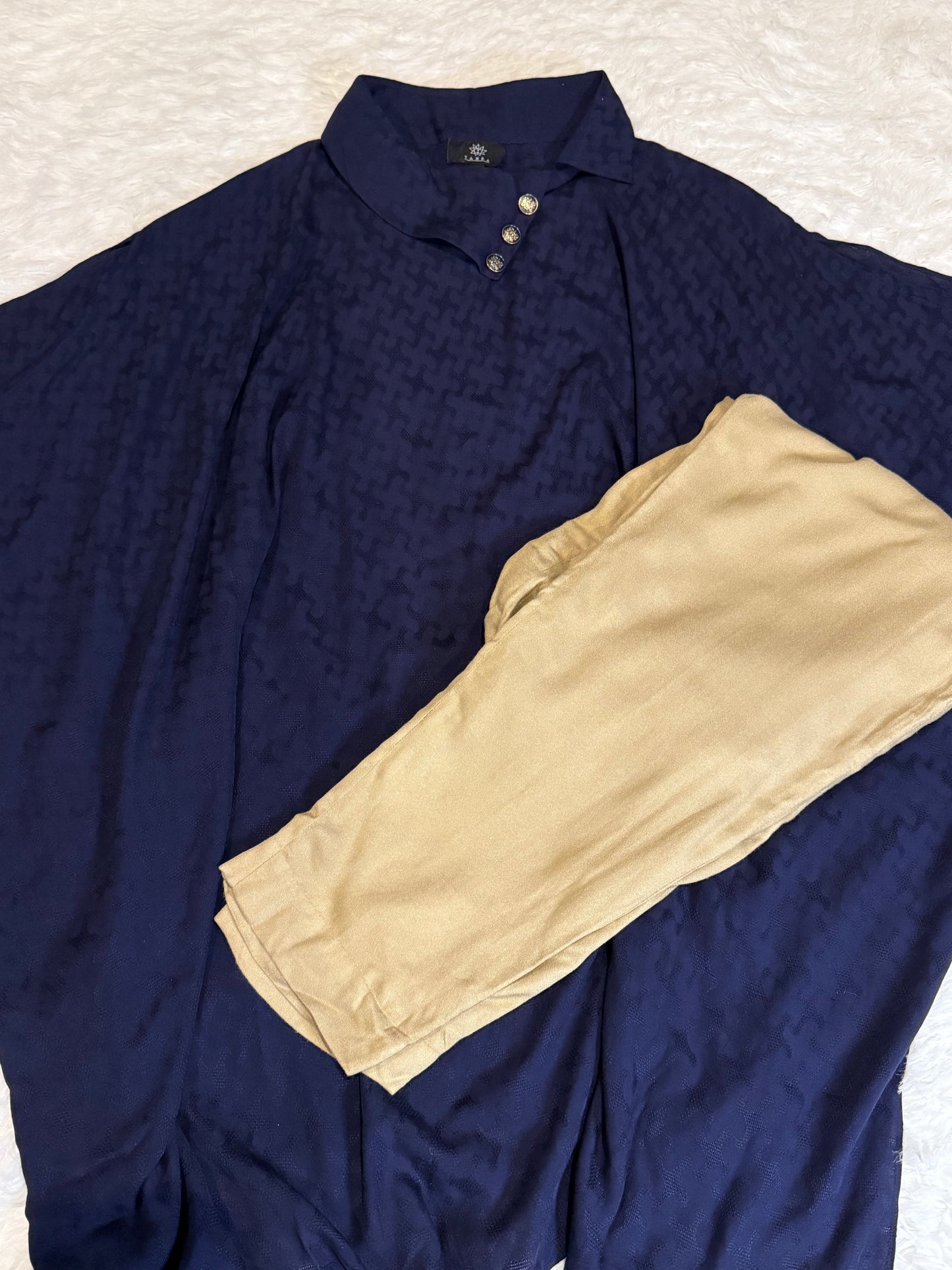 Tahra by Zainab Chottani Blue Poncho with Light Brown Pants