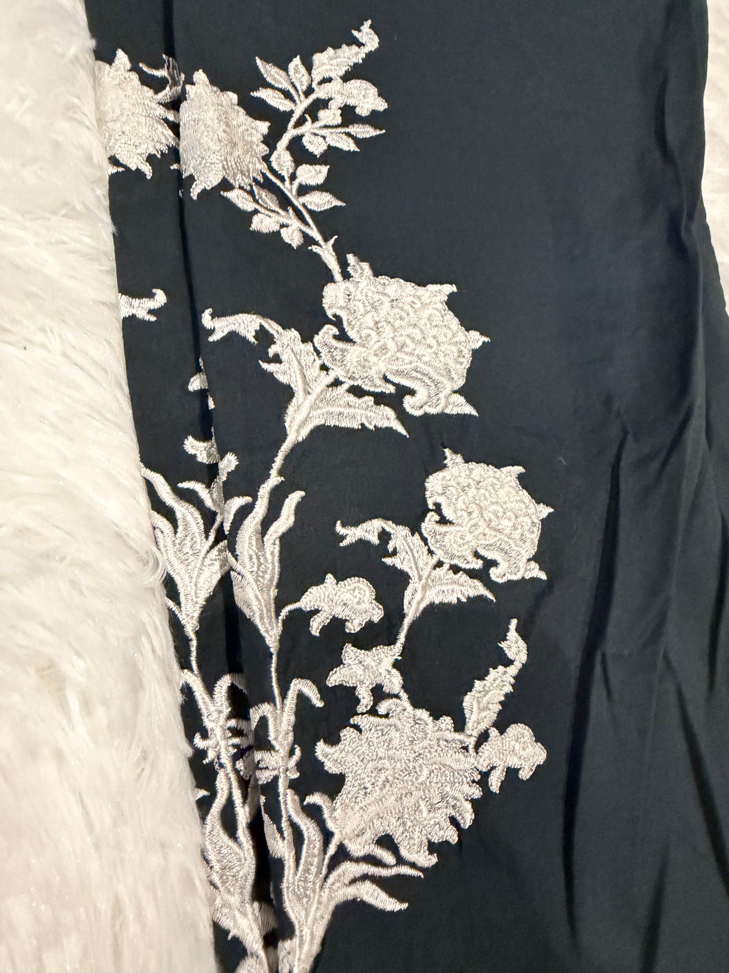 Khaadi Pret Dark Teal Cotton Pants with White Floral Embroidery
