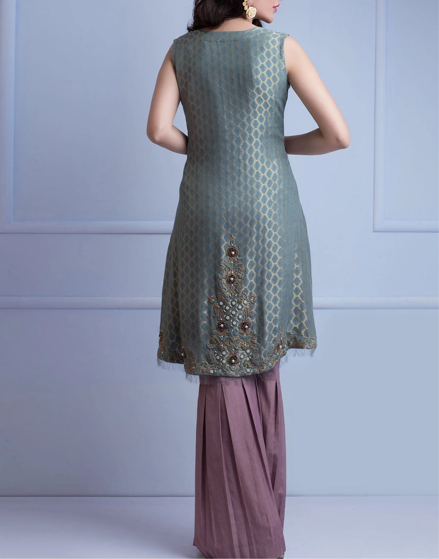 Umsha by Uzma Babbar Embellished Gown with Gharara Pants (with Sleeves)