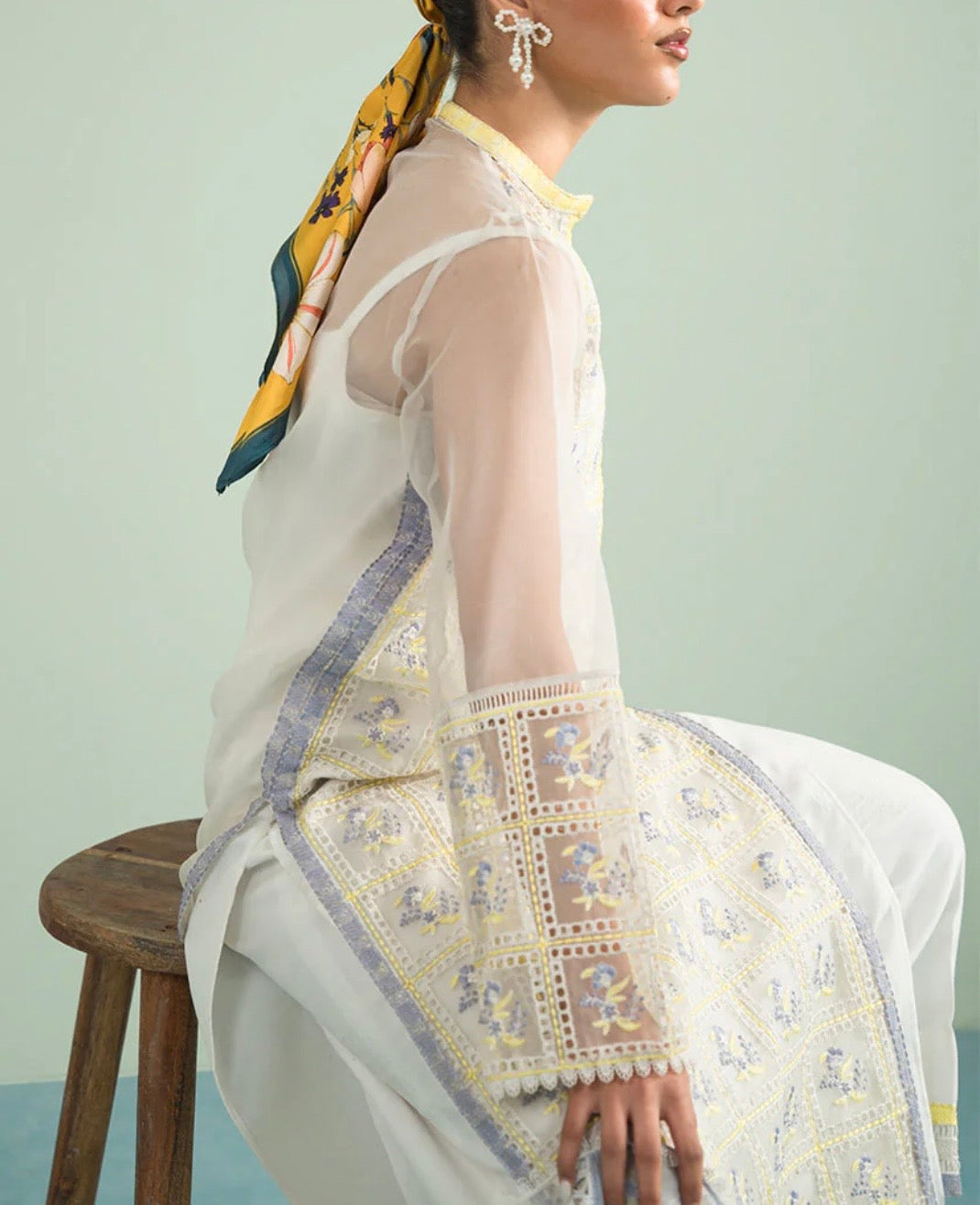 Vanya Off-White Embroidered Shirt with Lace details