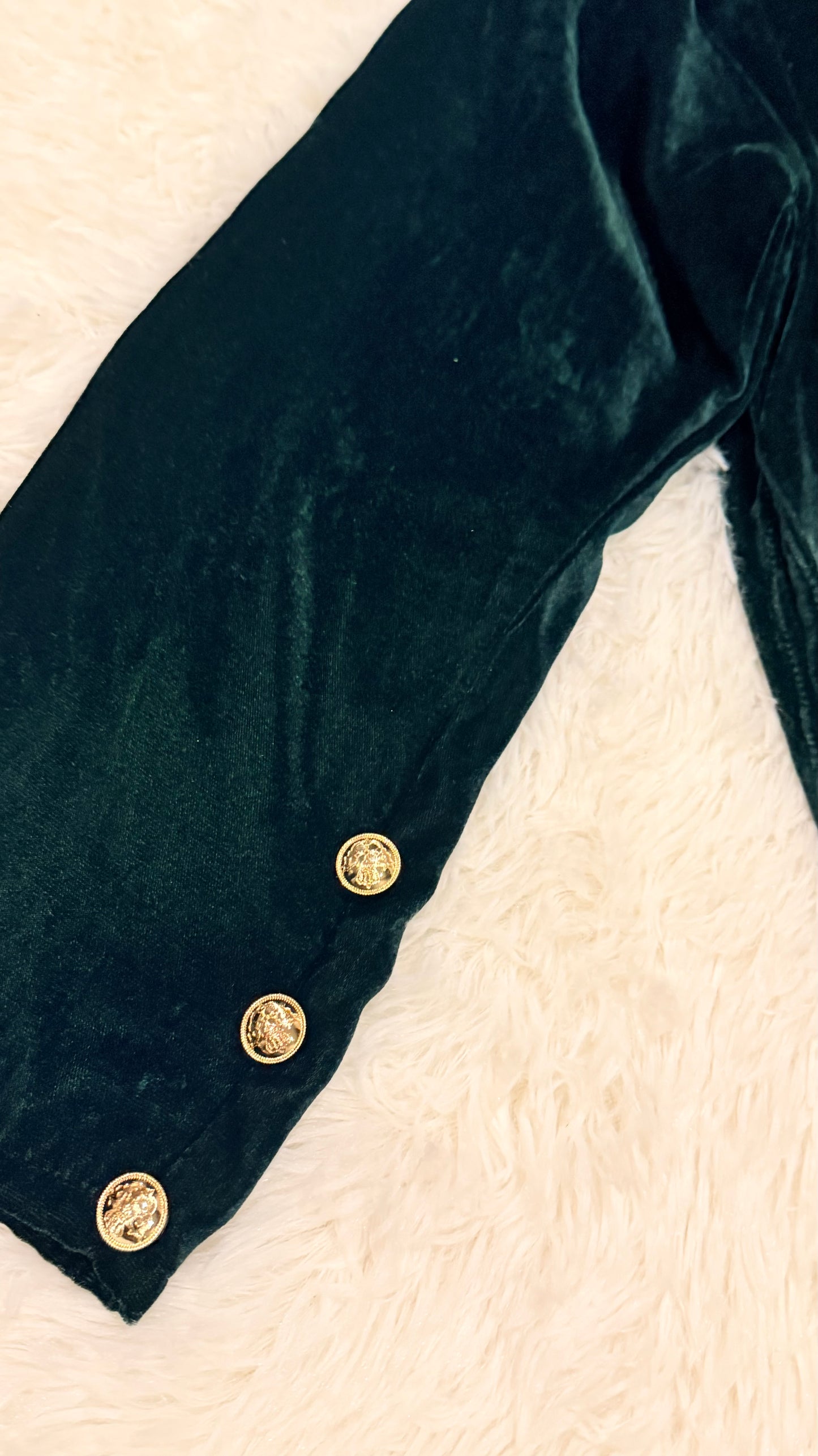 Sabeen Abbas Green Velvet Suit with Gold Buttons on Sleeves and Collar Style Neckline