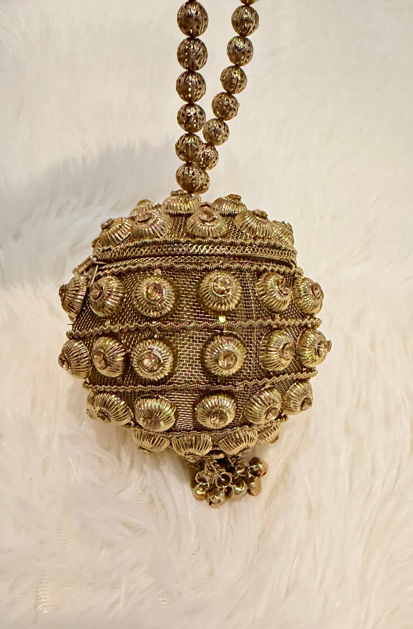 Metallic Evening Bag/Clutch with Beaded Strap