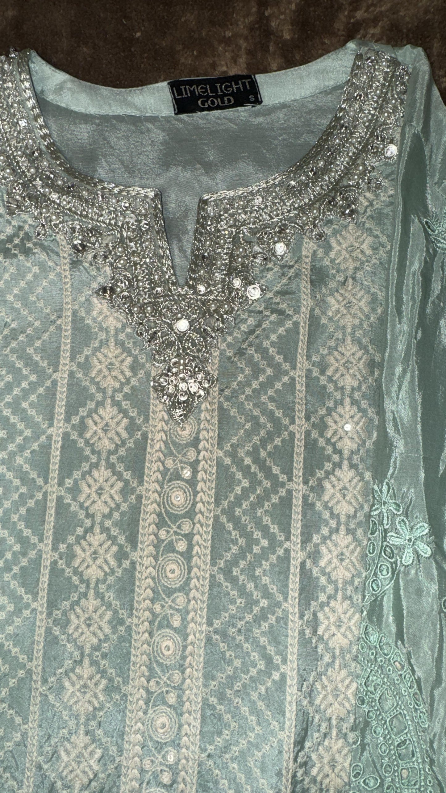 Limelight Kurta Light Turquoise with White Embroidery, Sequins and Silver Embellishments