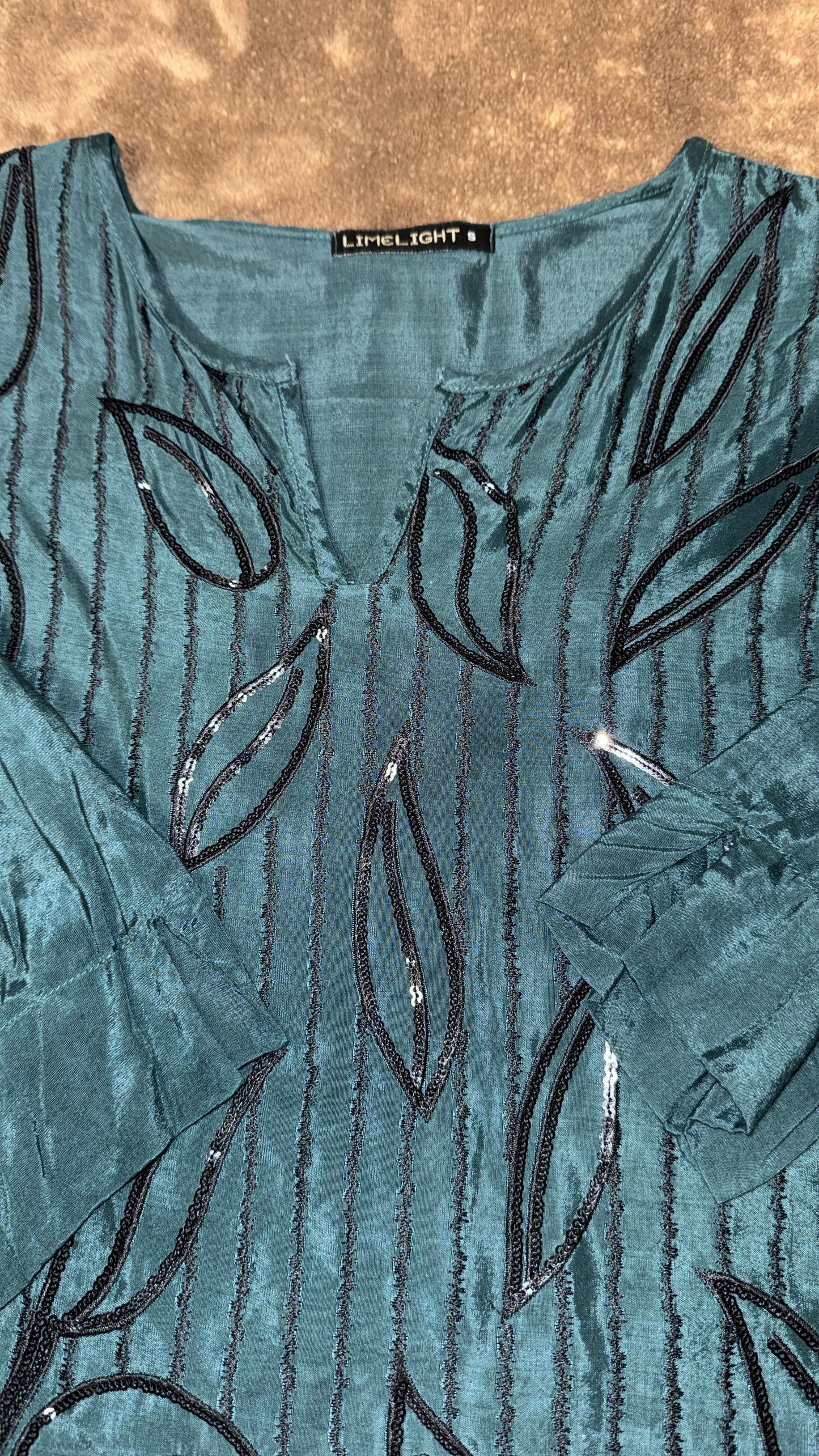 Limelight Kurta in Dark Blue/Green with Black Embellishments and Fringe border