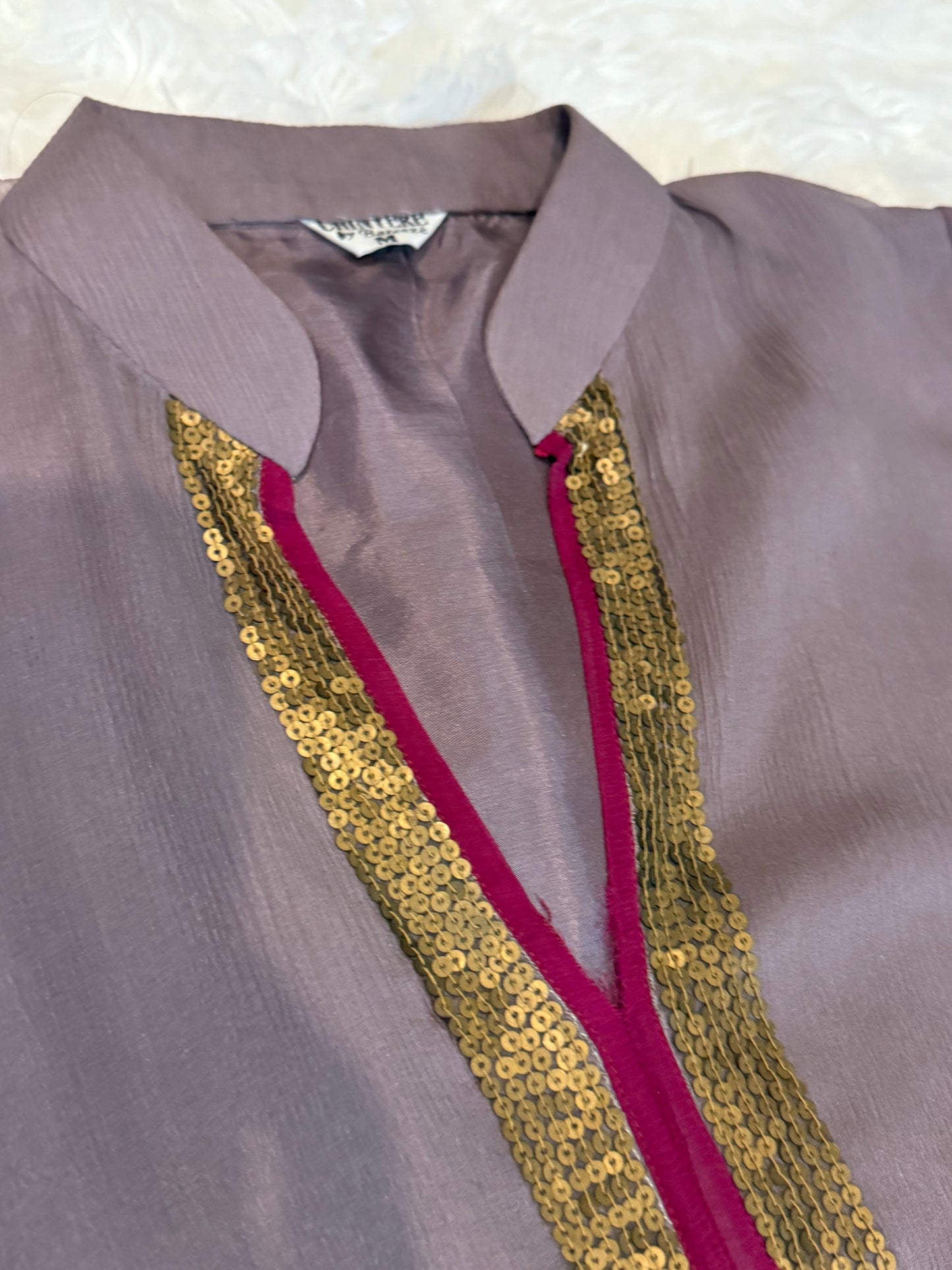 Chinyere Chiffon Embroidered Kameez paired with matching Silk Pants