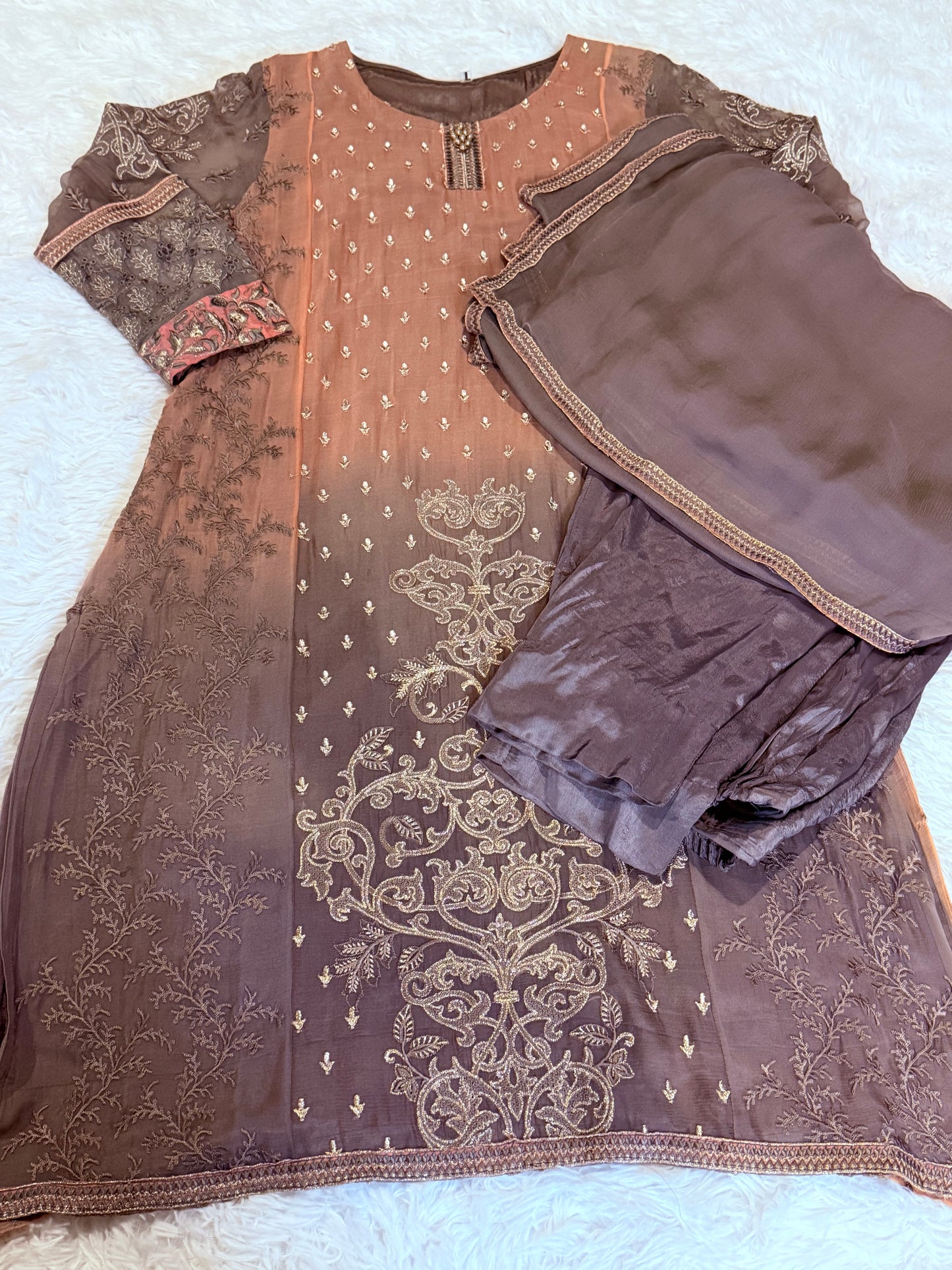 Baroque Chiffon Heavily Embroidered Shirt with Pants and Full Dupatta