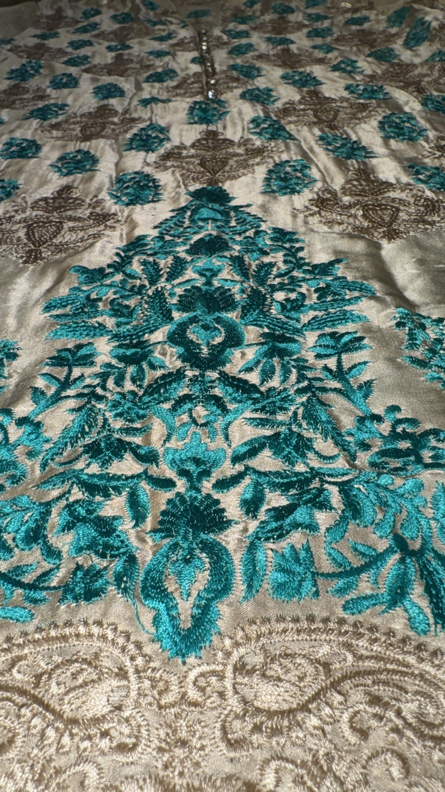 Agha Noor Beige Kurta with Teal and Beige Embroidery